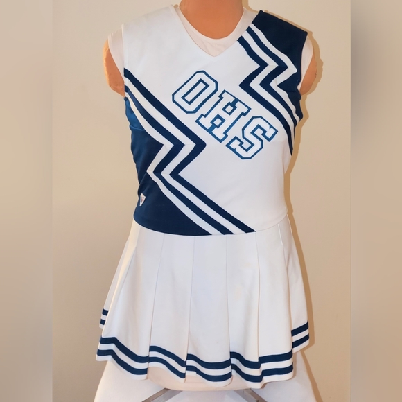 Varsity Other Vintage Cheerleading Uniform Blue White Top And Skirt